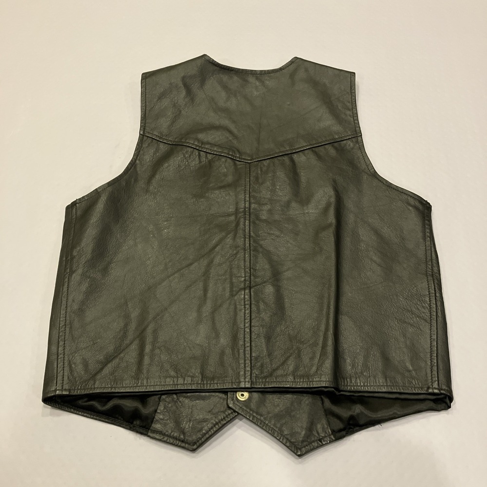 Branded Garments Black Leather Vest Joe Camel Cigarettes Logo Women's L Pockets - Picture 9 of 12
